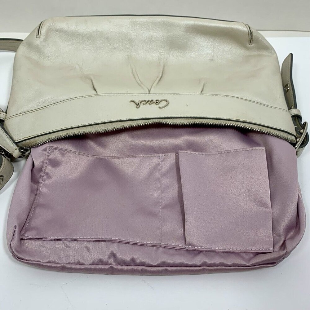 COACH Ashley 2012 Leather SHIMMERY Platinum White Crossbody BUCKLE STRAP F15512 - Picture 14 of 16